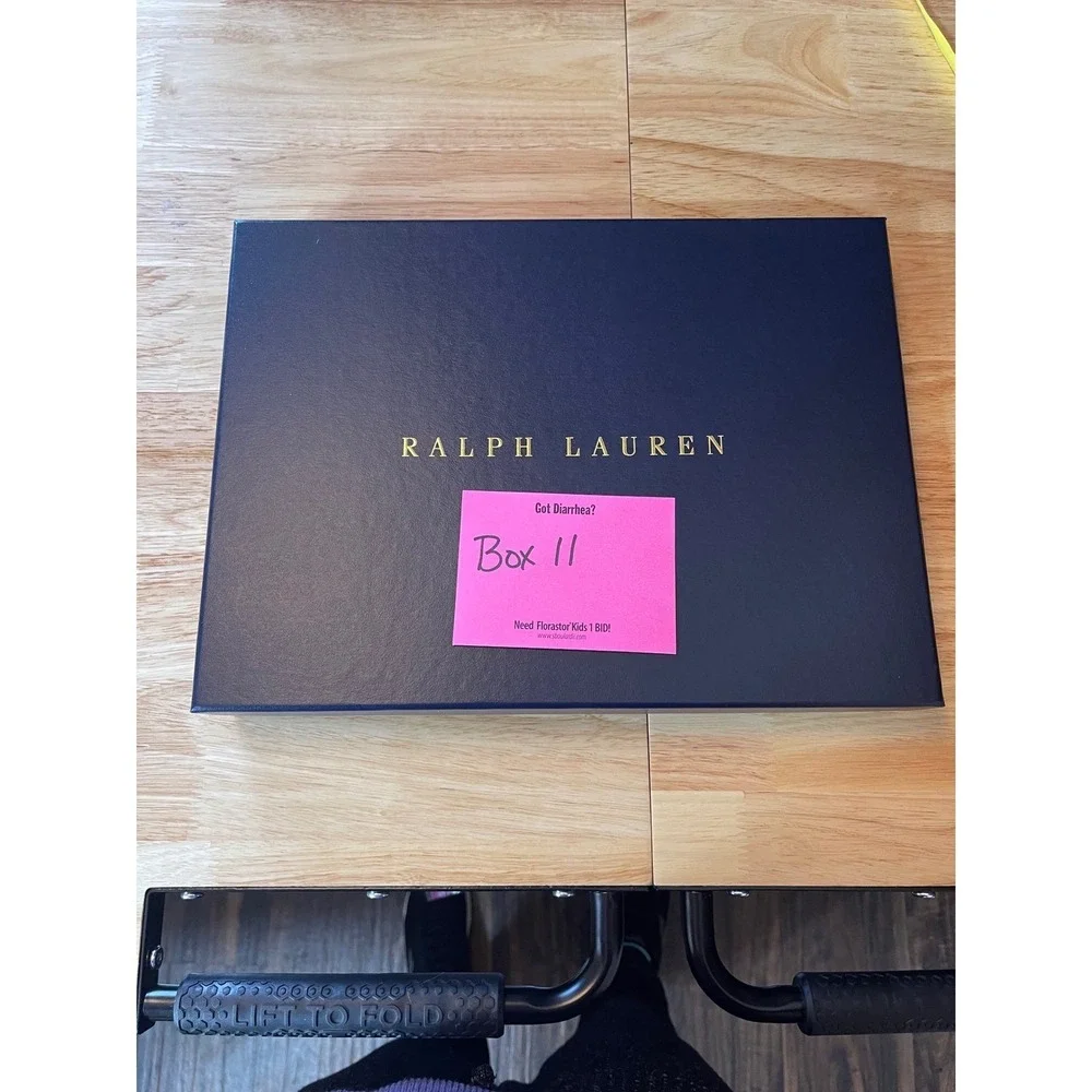 Ralph Lauren Navy Blue Gold Logo Gift Box with Tissue Paper 13.5x11x2 Large
